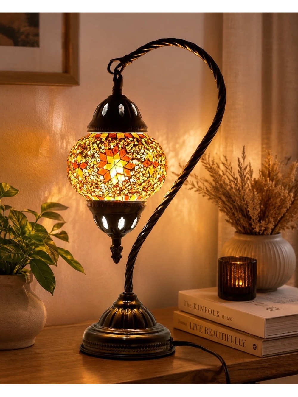 Handmade Turkish Mosaic Table Lamp Glass Boho Moroccan Accent Light FREE SHIP 💥